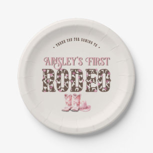 Cute First Rodeo Pink Personalized 1st Birthday Paper Plate