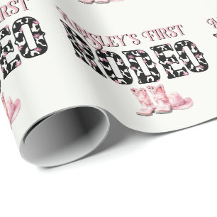 Cute First Rodeo Pink Personalized 1st Birthday Wrapping Paper