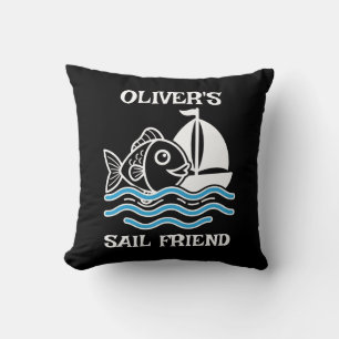 Cute Fish and Sailboat Sail Friend Throw Pillow