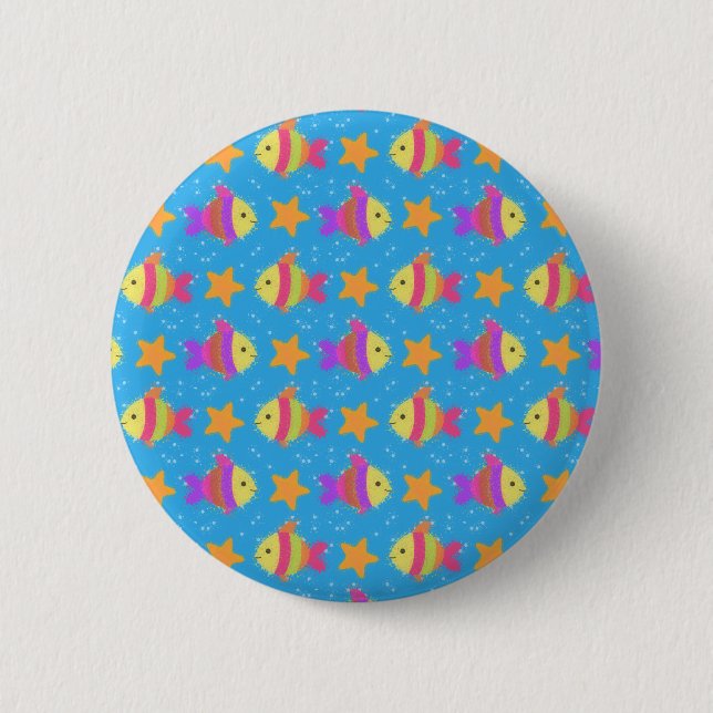 Cute Fish And Starfish Pattern 2 Inch Round Button (Front)