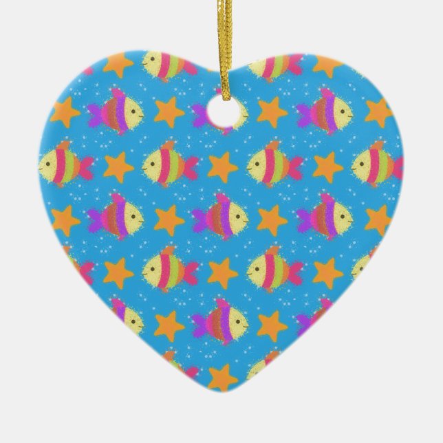 Cute Fish And Starfish Pattern Ceramic Ornament (Front)