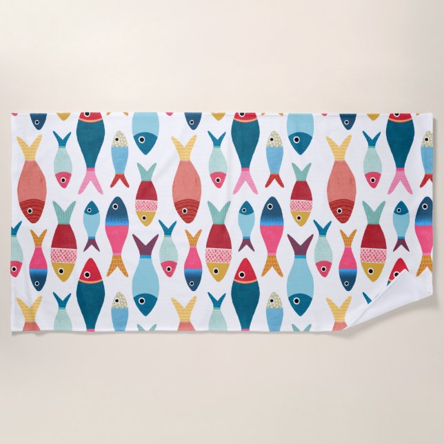 Cute Fish at the beach Beach Towel (Front)