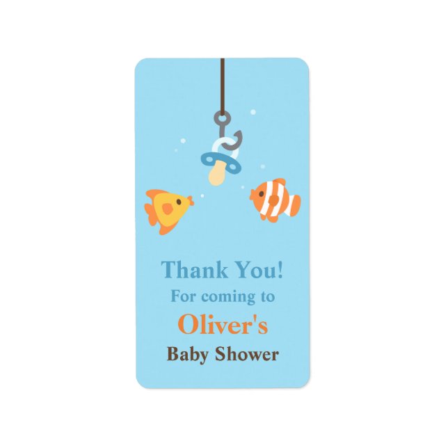 Cute Fish Bait Fishing Baby Shower Decorations Label (Front)