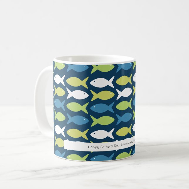 Cute Fish Blue Green Yellow White Personalized Coffee Mug (Front Left)