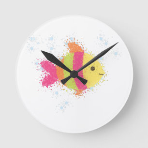 Cute Fish Cartoon Round Clock