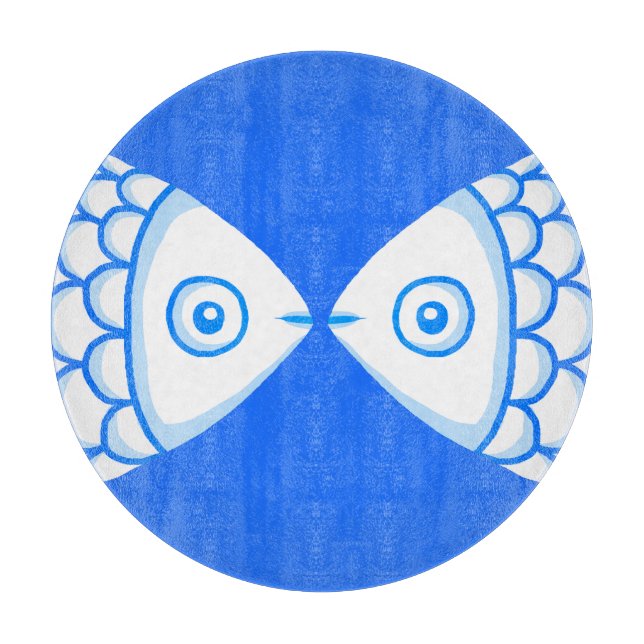Cute Fish Couple Blue White Abstract Pattern Cutting Board (Front)