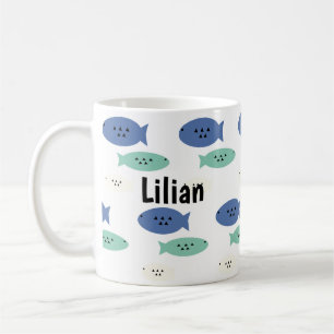 Cute Fish Fishing Kids Name Coffee Mug