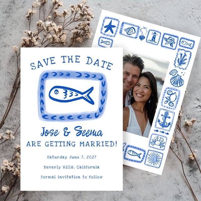 Cute Fish Hand Drawn Sweet Beach Custom Photo Save The Date (Cute Fish Hand Drawn Sweet Beach Custom Photo Save The Date Invitation Card
)