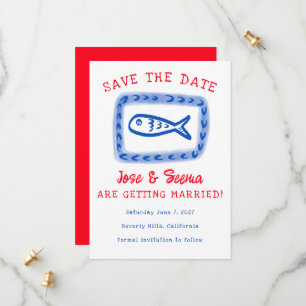 Cute Fish Hand Drawn Sweet Red Blue Custom Save The Date