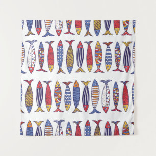 Cute Fish Illustration: Kids Seamless Background Tapestry