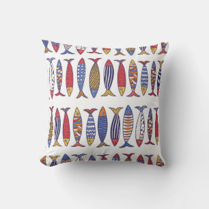 Cute Fish Illustration: Kids Seamless Background Throw Pillow