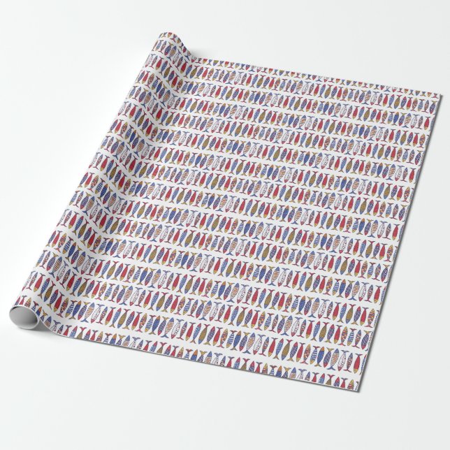 Cute Fish Illustration: Kids Seamless Background Wrapping Paper (Unrolled)