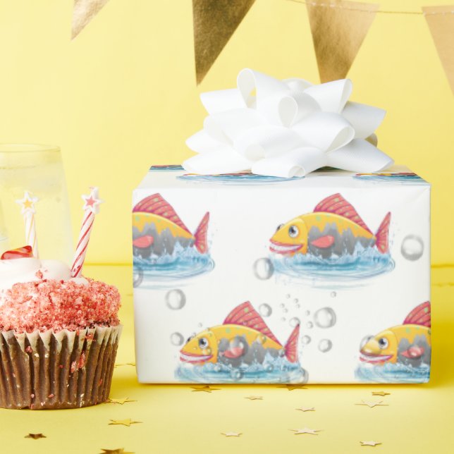 Cute Fish In Bubbles Wrapping Paper (Birthday Party)