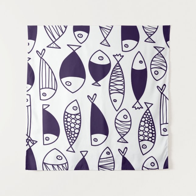 Cute fish. Kids background. Seamless pattern. Can  Tapestry (Front)