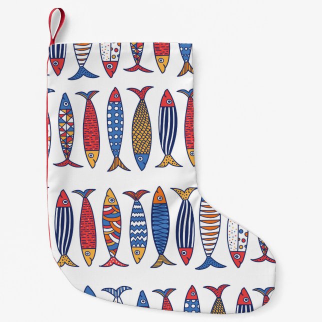 Cute fish. Kids background. Seamless pattern. Small Christmas Stocking (Front)