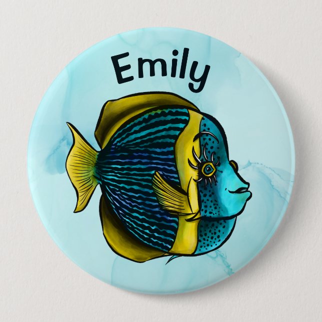  Cute Fish Ocean Under The Sea School Kids Name Bu 4 Inch Round Button (Front)