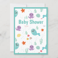 Cute Fish Octopus Mint Green Purple Baby Shower