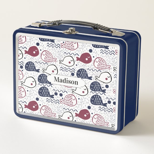 Cute Fish Pattern custom name lunch boxes (Front)