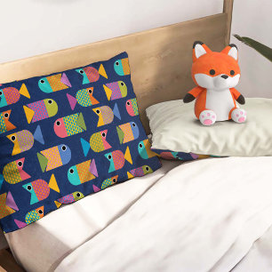 Cute Fish Pattern on Blue Pillowcase