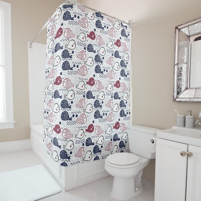 Cute Fish Pattern shower curtain (In Situ)