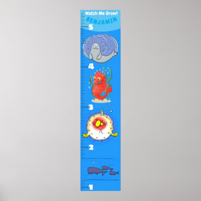 Cute fish sea creatures cartoon growth chart (Front)