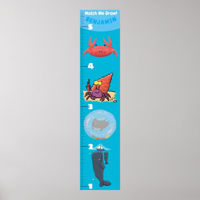 Cute fish sea creatures cartoon growth chart (Front)