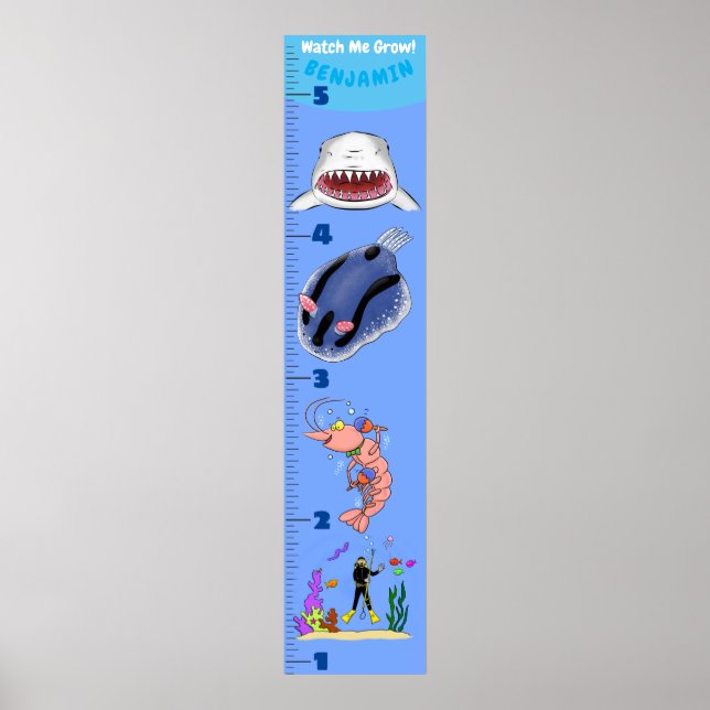 Cute fish sea creatures cartoon growth chart (Front)