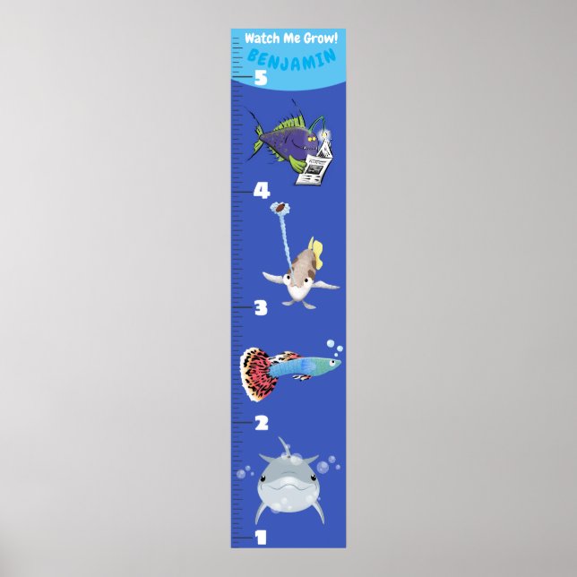 Cute fish sea creatures cartoon growth chart (Front)