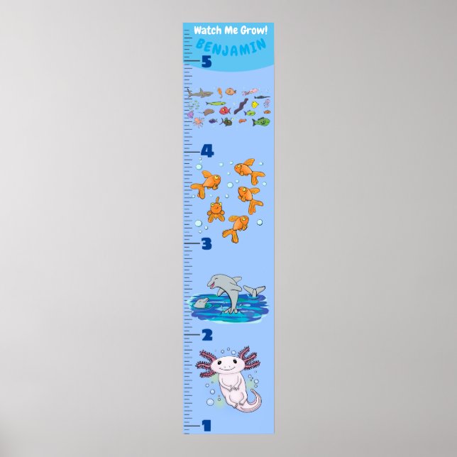Cute fish sea creatures cartoon growth chart (Front)