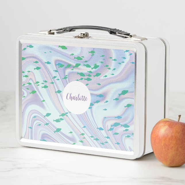 Cute Fish seal Ray Whale on gradient Rainbow B2S Metal Lunch Box (In Situ)