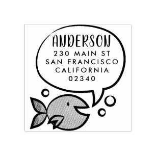 Cute Fish Speech Bubble Family Name Return Address Rubber Stamp