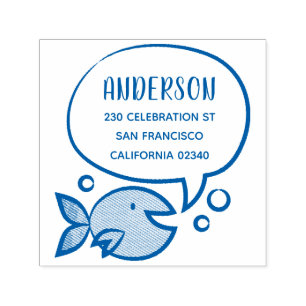 Cute Fish Speech Bubble Family Name Return Address Self-inking Stamp
