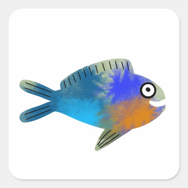 Cute Fish Square Sticker (Front)