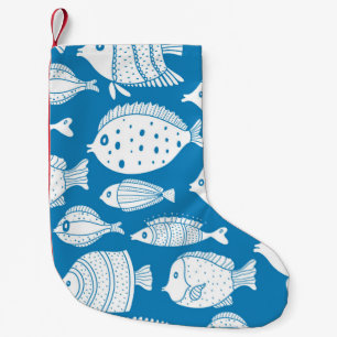 Cute fish vintage set. Decorative illustration. Co Small Christmas Stocking