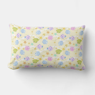 Cute Fishes Pastel Yellow Lumbar Pillow