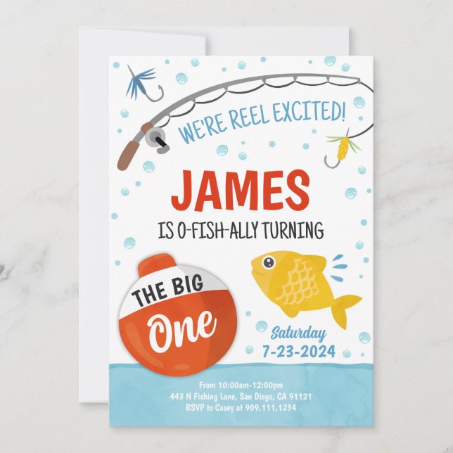 Cute Fishing 1er Anniversaire Fête Invitation (Devant)