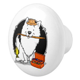 Cute Fishing American Eskimo Dog - Eskie Ceramic Knob
