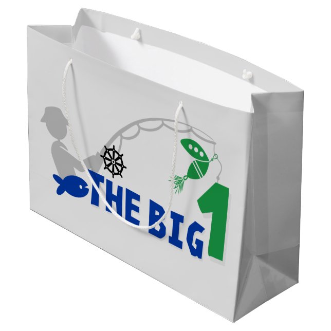 cute fishing baby boy first Birthday Large Gift Bag (Back Angled)