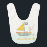 Cute Fishing Bear Star Sailboat Kids Monogram Bib<br><div class="desc">For any further customisation or any other matching items,  please feel free to contact me at yellowfebstudio@gmail.com</div>