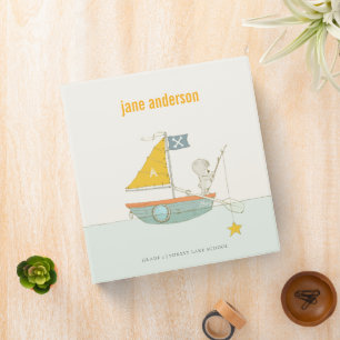 Cute Fishing Bear Star Sailboat Kids Monogram Binder