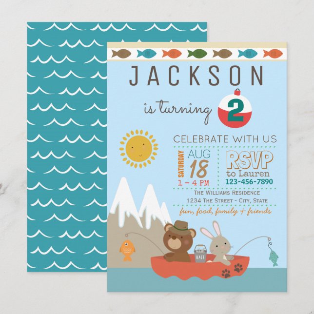 Cute Fishing Birthday Party Invitations (Front/Back)