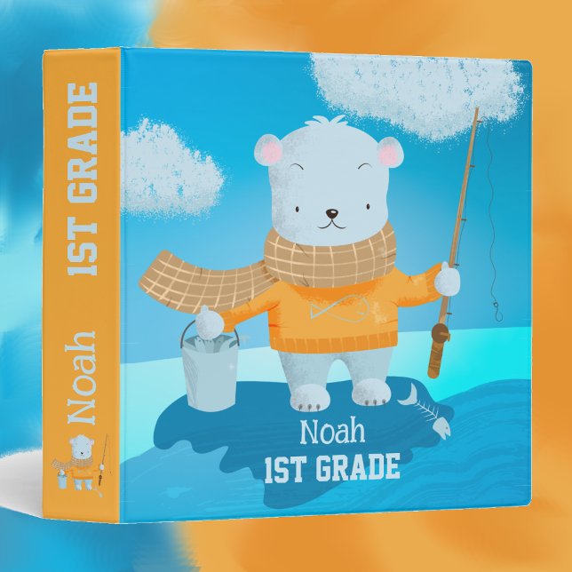 Cute Fishing Polar Bear Kid School Binder (Creator Uploaded)
