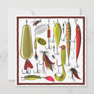 Cute Fishing Tackle Happy Fathers Day Holiday Card