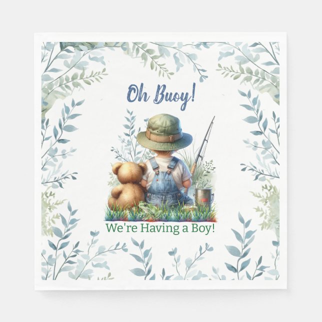 Cute Fishing Themed Boy's Baby Shower Napkin (Front)