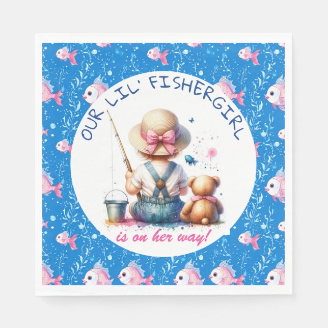Cute Fishing Themed Girl's Baby Shower  Napkin (Front)