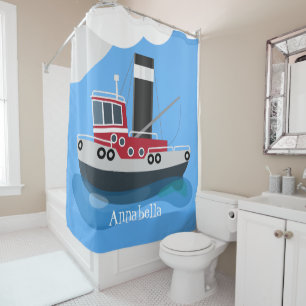 Cute fishing trawler boat cartoon illustration