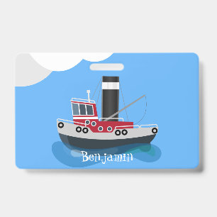 Cute fishing trawler boat cartoon illustration badge
