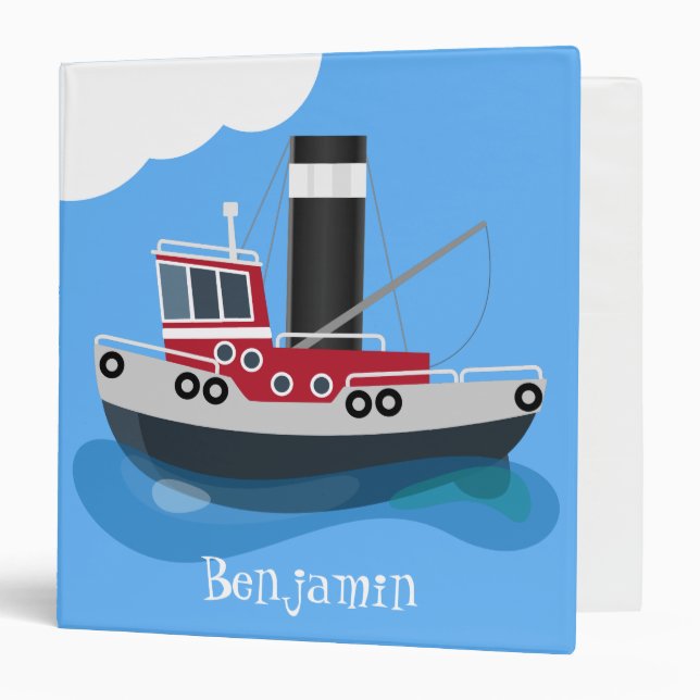 Cute fishing trawler boat cartoon illustration binder (Front/Inside)