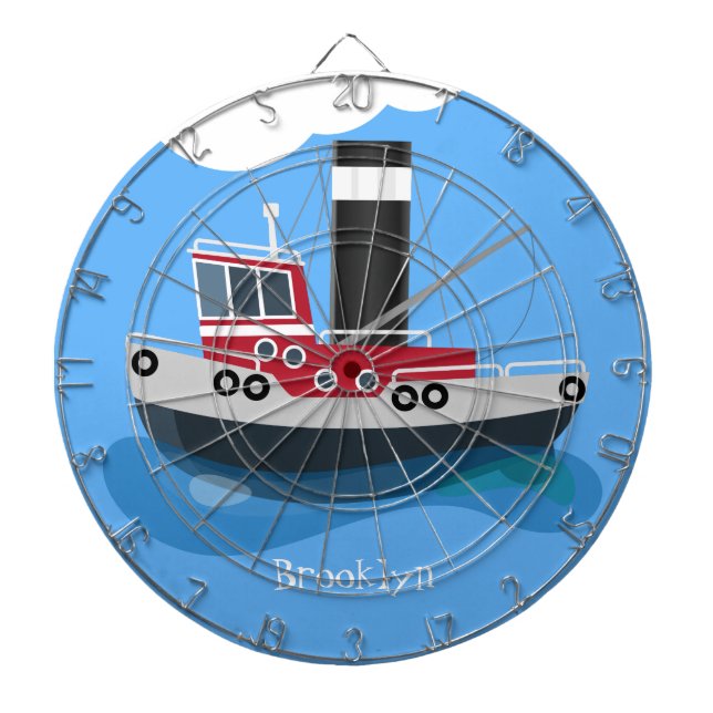 Cute fishing trawler boat cartoon illustration dartboard (Front)