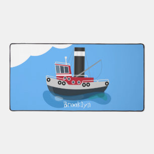 Cute fishing trawler boat cartoon illustration desk mat